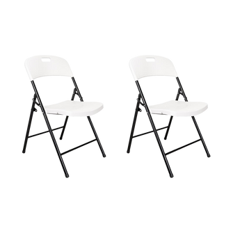 Silla Plegable Dako, Blanco, espaldar y asiento en material plastico y patas metálicas X2