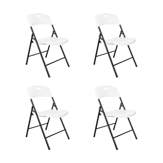 Silla Plegable Dako, Blanco, espaldar y asiento en material plastico y patas metálicas X4