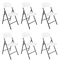 Set de 6 Sillas Plegables Dako, Blanco, espaldar y asiento en material plastico y patas metálicas