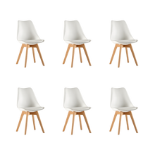 Silla Fyn, Blanco, Diseño Minimalista Con Espaldar, Cojín y Patas De Madera X6