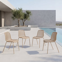 Silla Barcelona, Color Beige, Con espaldar en lineas diseño moderno X4