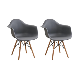 Silla Delia, Color Gris Oscuro, Con espaldar y patas en Madera X2