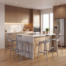Silla para Bar Oxford, Gris, Con espaldar en barras y diseño minimalista X4