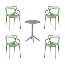 Combo Oak, Incluye Mesa Redonda y 4 Sillas en Color Verde