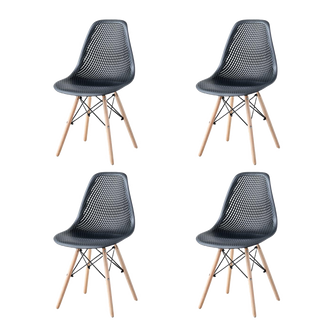 Silla Marcus, Color Negro, Con espaldar y patas en Madera X4