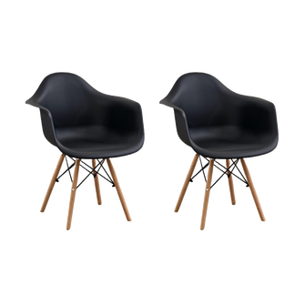 Silla Delia, Color Negro, Con espaldar y patas en Madera X2