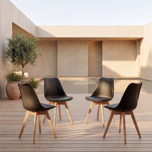 Silla Fyn, Negro, Diseño Minimalista Con Espaldar, Cojín y Patas De Madera X4