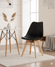 Silla Fyn, Negro, Diseño Minimalista Con Espaldar, Cojín y Patas De Madera