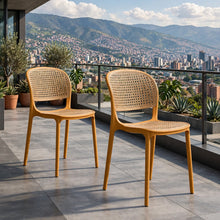 Set de 2 Sillas Nest, Naranja y Beige, con Espaldar y Asiento en Rejilla