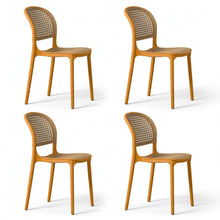 Set de 4 Sillas Nest, Naranja y Beige, con Espaldar y Asiento en Rejilla