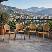 Set de 4 Sillas Nest, Naranja y Beige, con Espaldar y Asiento en Rejilla