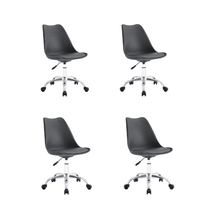Kit de Cuatro Sillas de Escritorio Jetix, Negro, Giratoria y acolchada con base metálica