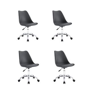 Kit de Cuatro Sillas de Escritorio Jetix, Negro, Giratoria y acolchada con base metálica