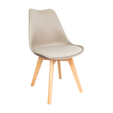 Silla Fyn, Taupe, Diseño Minimalista con Espaldar, Cojín y Patas de Madera