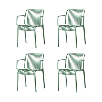 Silla Terra con Brazos, Color Verde Olivo, Con espaldar X4