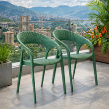 Set de 2 Sillas Axel, Verde Olivo, con Espaldar, Reposa Brazos y con Textura Trenzada