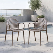 Set de 2 Sillas Marruecos con Brazos, Taupe, con Espaldar en Rayas y Diseño Minimalista