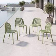 Set de 4 Sillas Marruecos, Verde Olivo, con Espaldar en Rayas y Diseño Minimalista