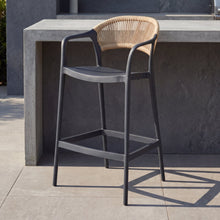 Silla para Bar Bali, Negro, Con espaldar en cuerdas y diseño Moderno