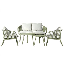Sala de Exterior Sorrento, Verde Olivo, Con Cojines Beige, 4 Piezas