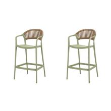 Silla para Bar Bali, Verde, Con espaldar en cuerdas y diseño Moderno X2