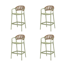 Silla para Bar Bali, Verde, Con espaldar en cuerdas y diseño Moderno X4