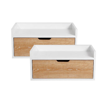 Set X 2 Mesas De Noche Flotantes Con Puerta 35x50x30cm Madera