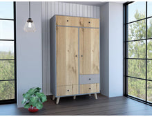 Closet Samay, Café Claro y Gris, con Tres Puertas Batientes y Tres Cajones