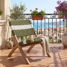 Set de 2 Sillas Plegable de Madera para Exterior Katy, Verde Olivo y Blanco, Ideal para Dias de Sol