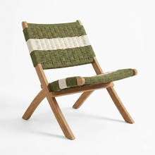 Set de 4 Sillas Plegable de Madera para Exterior Katy, Verde Olivo y Blanco, Ideal para Dias de Sol