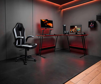 Silla Gamer Rismel, Negro y Gris, con altura ajustable