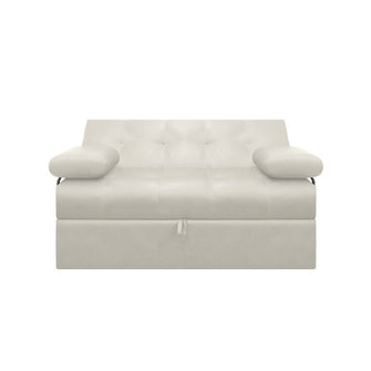 Sofa Cama Angela Con Brazos Cuero Sintetico, Color Beige