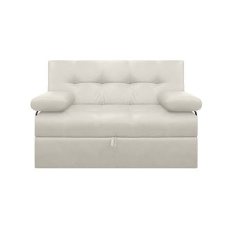 Sofa Cama Angela Con Brazos Cuero Sintetico, Color Beige