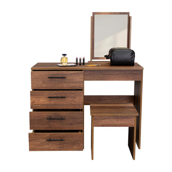 Mueble Tocador Wesley, Cobre y Wengue, con Cuatro Cajones Para Ubicar Maquillaje