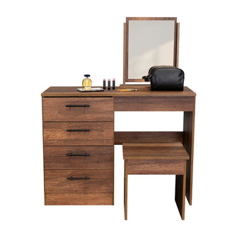 Mueble Tocador Wesley, Cobre y Wengue, con Cuatro Cajones Para Ubicar Maquillaje