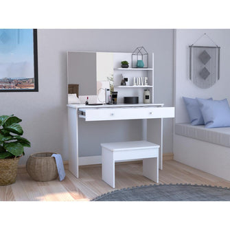 Mueble Tocador Rouse, Blanco Duqueza, espacio para ubicar Maquillaje