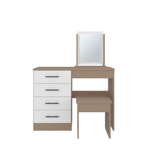 Mueble Tocador Wesley, Fresno Europeo y Blanco, Cuatro Cajones Para Ubicar Maquillaje
