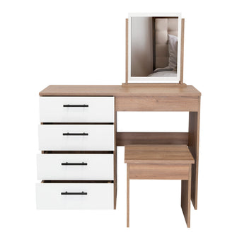 Mueble Tocador Wesley, Miel y Blanco, Cuatro Cajones Para Ubicar Maquillaje