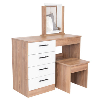 Mueble Tocador Wesley, Miel y Blanco, Cuatro Cajones Para Ubicar Maquillaje