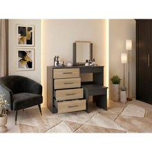 Mueble Tocador Wesley, Wengue y Fresno Europeo, con Cuatro Cajones Para Ubicar Maquillaje
