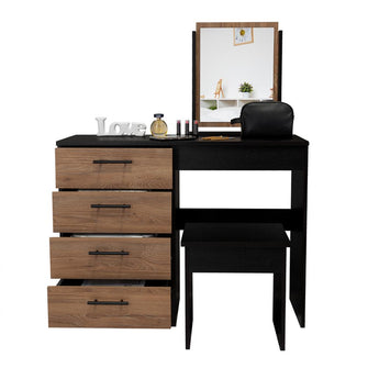 Mueble Tocador Wesley, Wengue y Miel, con Cuatro Cajones Para Ubicar Maquillaje