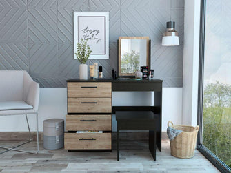 Mueble Tocador Wesley, Wengue y Miel, con Cuatro Cajones Para Ubicar Maquillaje