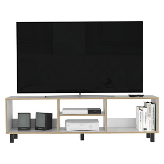 Mueble Multiusos Tunez, Blanco y Café Claro Para Televisor Hasta 70 Pulgadas