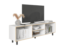 Mueble Multiusos Tunez, Blanco y Café Claro Para Televisor Hasta 70 Pulgadas