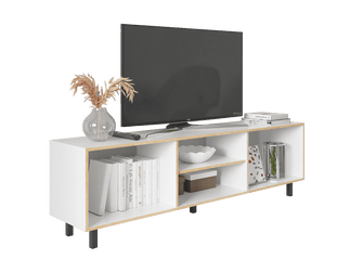 Mueble Multiusos Tunez, Blanco y Café Claro Para Televisor Hasta 70 Pulgadas