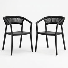 Set de 2 Sillas Balí, Negro, con Espaldar en Cuerdas y Diseño Moderno