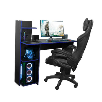 Combo Escritorio King Gamer (110X110X40) Negro Azul + Silla