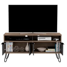 Mesa Para Tv Vany, Beige y Plata Oscuro, Para Televisor de 60 Pulgadas