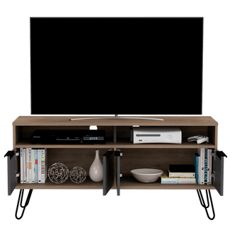 Mesa Para Tv Vany, Beige y Plata Oscuro, Para Televisor de 60 Pulgadas