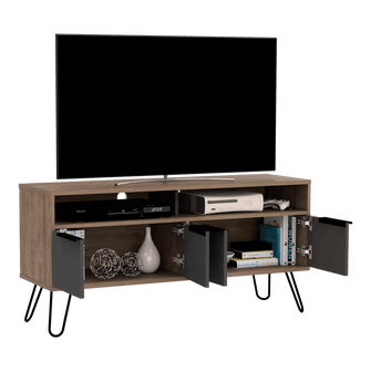 Mesa Para Tv Vany, Beige y Plata Oscuro, Para Televisor de 60 Pulgadas